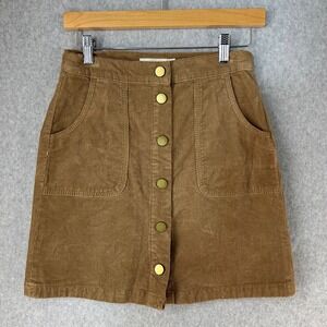 Tory Burch‎ Lucitano Skirt Tan Brown Corduroy Button Front Mini A-Line Size 0